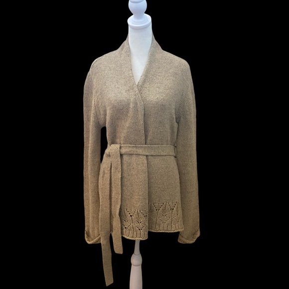 The Limited Tan Knit Cardigan Sweater. Tie Waist. Size L. Wool Blend. - Picture 1 of 14